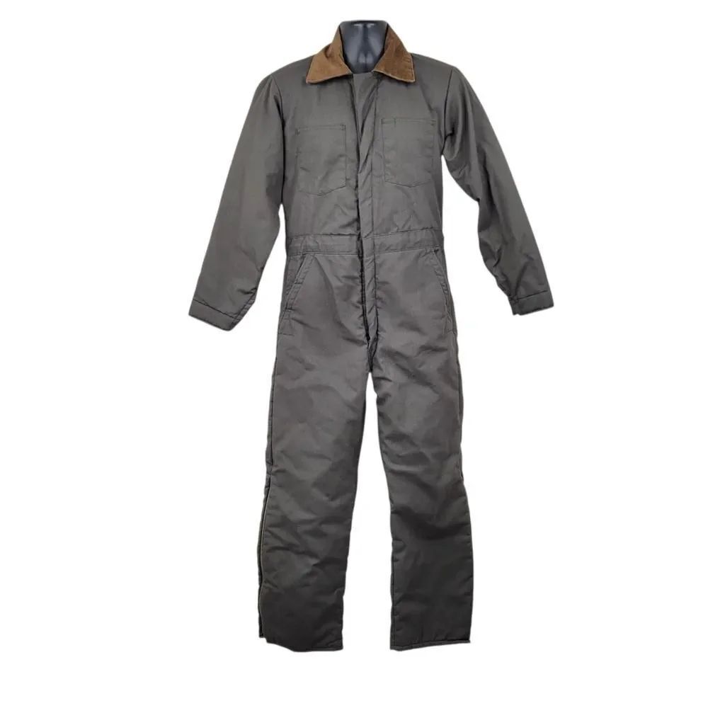 Men's Olive Green Insulated Work Coveralls Jumpsuit with Brown Corduroy Collar